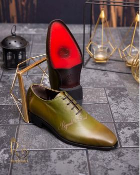 Pantofi eleganți de bărbați din piele naturala, Verde gravat - P1566