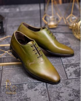 Pantofi eleganți de bărbați din piele naturala, Verde gravat - P1566