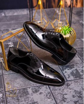 Pantofi eleganți de bărbați din piele naturala, Negru lăcuit - P1559