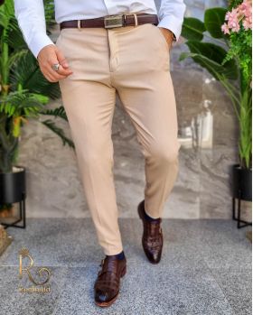 Pantaloni Bej deschis de bărbați, Casual Slim Fit, Conici cu lanț – PN715