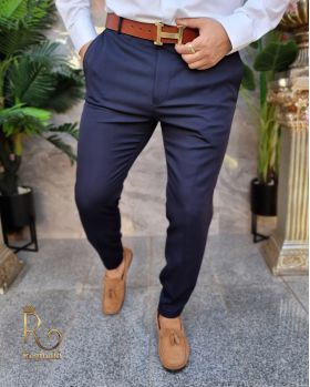 Pantaloni Bleumarin de bărbați, Casual Slim Fit, Conici cu lanț – PN705