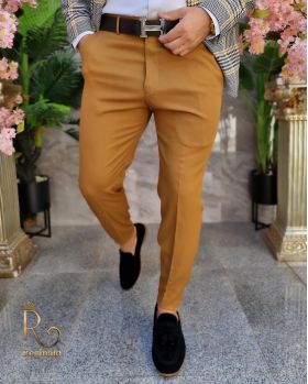 Pantaloni Maro cămilă de bărbați, Casual Slim Fit, Conici cu lanț – PN714