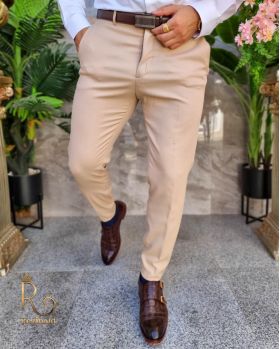 Pantaloni Bej deschis de bărbați, Casual Slim Fit, Conici cu lanț – PN715