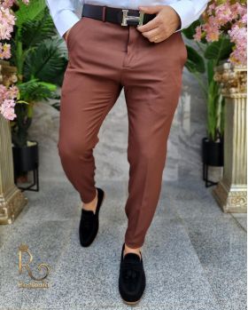 Pantaloni Brun caramel de bărbați, Casual Slim Fit, Conici cu lanț – PN716