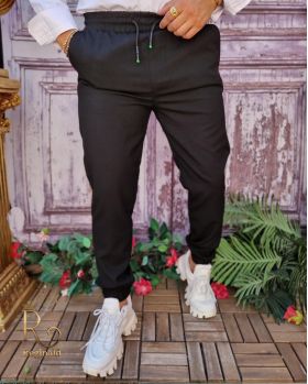 Pantaloni casual Slim-Fit, Negru, cu șnur - PNT210