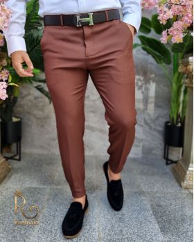 Pantaloni Brun caramel de bărbați, Casual Slim Fit, Conici cu lanț – PN716