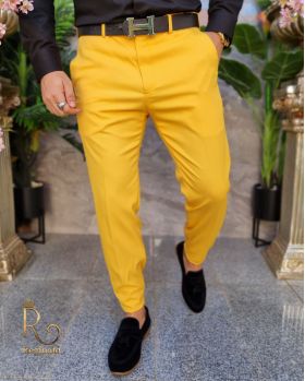 Pantaloni Galbeni de bărbați, Casual Slim Fit, Conici cu lanț – PN707