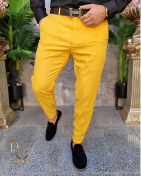 Pantaloni Galbeni de bărbați, Casual Slim Fit, Conici cu lanț – PN707