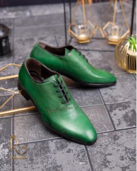 Pantofi eleganți de bărbați din piele naturala, One Cut, Verde gravat - P1551