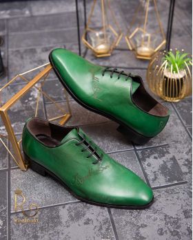 Pantofi eleganți de bărbați din piele naturala, One Cut, Verde gravat - P1551