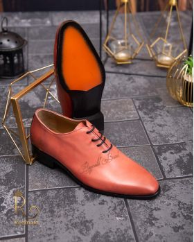 Pantofi eleganți de bărbați din piele naturala, One Cut, Orange - P1550