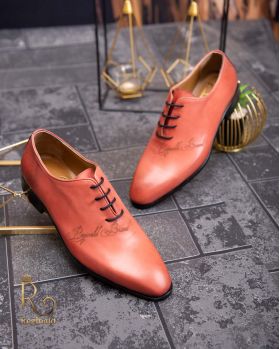 Pantofi eleganți de bărbați din piele naturala, One Cut, Orange - P1550