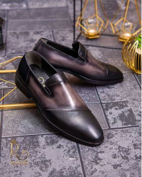 Pantofi Loafers de bărbați din piele naturala, Negru degrade - P1536