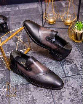 Pantofi Loafers de bărbați din piele naturala, Negru degrade - P1536