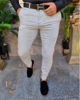 Pantaloni eleganți de bărbați, Slim Fit, Conici, Gri deschis - PN570