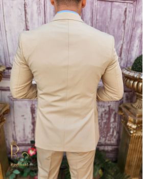 Costum de bărbați, Slim Fit, Crem, Sacou, Vesta si Pantalon - C2025