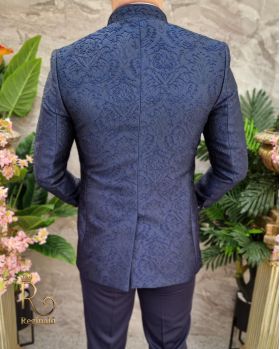 Costum de ceremonie,Bleumarin, Slim Fit, Sacou, Vesta, Pantalon si Cravata - C4107