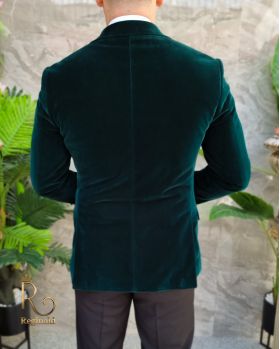 Costum verde inchis catifea NAS/MIRE, Sacou, Pantalon, Papion - C4143