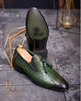 Pantofi Mocasini verzi din piele naturala Croc Edition - P1050