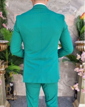 Costum de bărbați, verde cu nasturi aurii, Sacou, Vesta si Pantalon - C4177