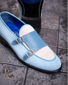 Pantofi Loafers, barbatesti, bleu, piele intoarsa- P1761