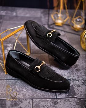 Pantofi Loafers, barbatesti, negri, piele intoarsa- P1760