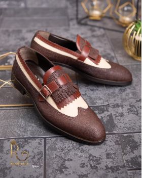 Pantofi Loafers, barbatesti, maro/bej, piele naturala- P1754