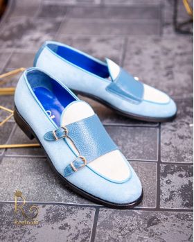 Pantofi Loafers, barbatesti, bleu, piele intoarsa- P1761