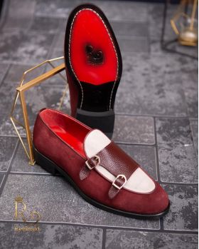 Pantofi Loafers, barbatesti, bordeaux, piele intoarsa- P1751