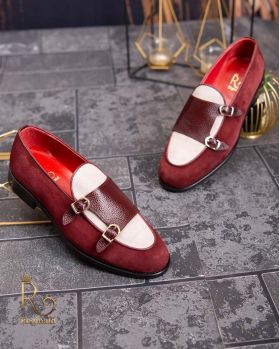 Pantofi Loafers, barbatesti, bordeaux, piele intoarsa- P1751