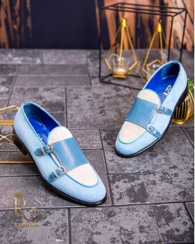 Pantofi Loafers, barbatesti, bleu, piele intoarsa- P1761