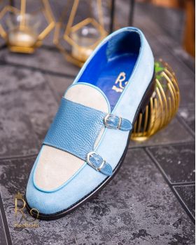 Pantofi Loafers, barbatesti, bleu, piele intoarsa- P1761