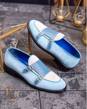 Pantofi Loafers, barbatesti, bleu, piele intoarsa- P1761