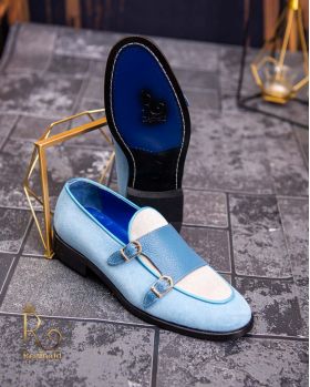 Pantofi Loafers, barbatesti, bleu, piele intoarsa- P1761