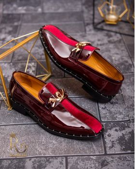 Pantofi Loafers barbatesti, bordeaux piele lacuita/catifea- P1734