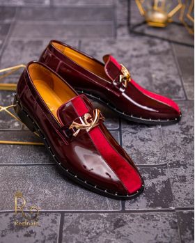 Pantofi Loafers barbatesti, bordeaux piele lacuita/catifea- P1734