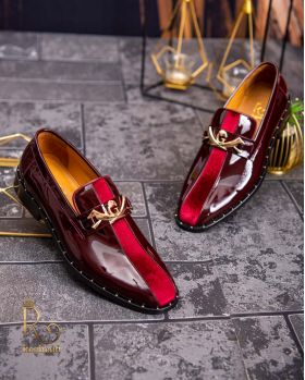 Pantofi Loafers barbatesti, bordeaux piele lacuita/catifea- P1734