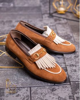 Pantofi Loafers, barbatesti, maro cu bej, piele naturala- P1763