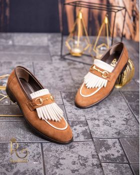 Pantofi Loafers, barbatesti, maro cu bej, piele naturala- P1763