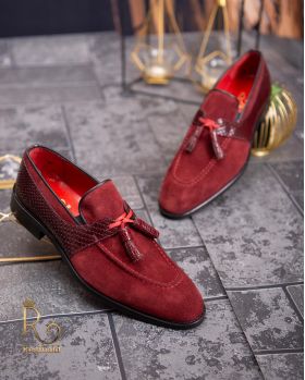 Pantofi Loafers, barbatesti, bordeaux, piele naturala- P1764