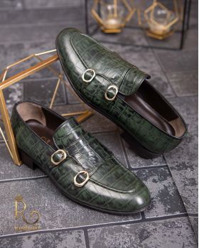 Pantofi Loafers, barbatesti, verde, piele naturala- P1767