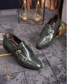 Pantofi Loafers, barbatesti, verde, piele naturala- P1767