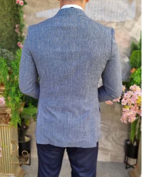 Sacou albastru pal texturat, croiala Slim-Fit - SC856