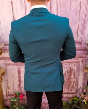 Sacou de barbati, Slim Fit, Blazer, Verde cu butoni metalici aurii - SC785