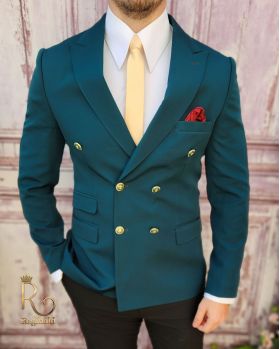 Sacou de bărbați, Double Breasted, Verde imperial, Slim Fit - SC781