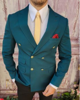 Sacou de bărbați, Double Breasted, Verde imperial, Slim Fit - SC781