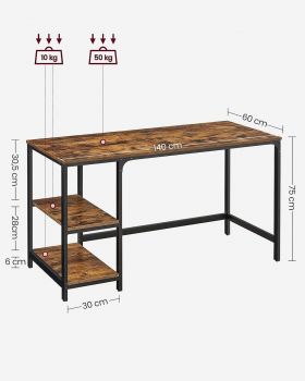 Birou, Vasagle, 140 x 60 x 75 cm, PAL/otel, maro rustic