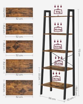 Biblioteca Alinru Ladder, Vasagle, 56 x 32 x 172, PAL/otel, maro rustic