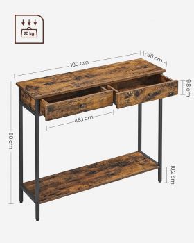 Consola Vincyer, Vasagle, 100 x 30 x 80 cm, PAL/otel, maro rustic