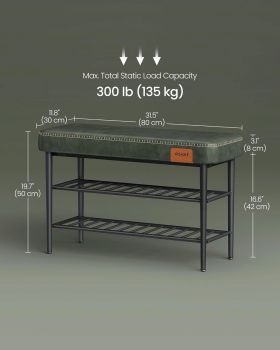 Bancheta cu pantofar Vasagle Ekho, 80 x 30 x 50 cm, max 135 kg, piele ecologica/otel, verde padure